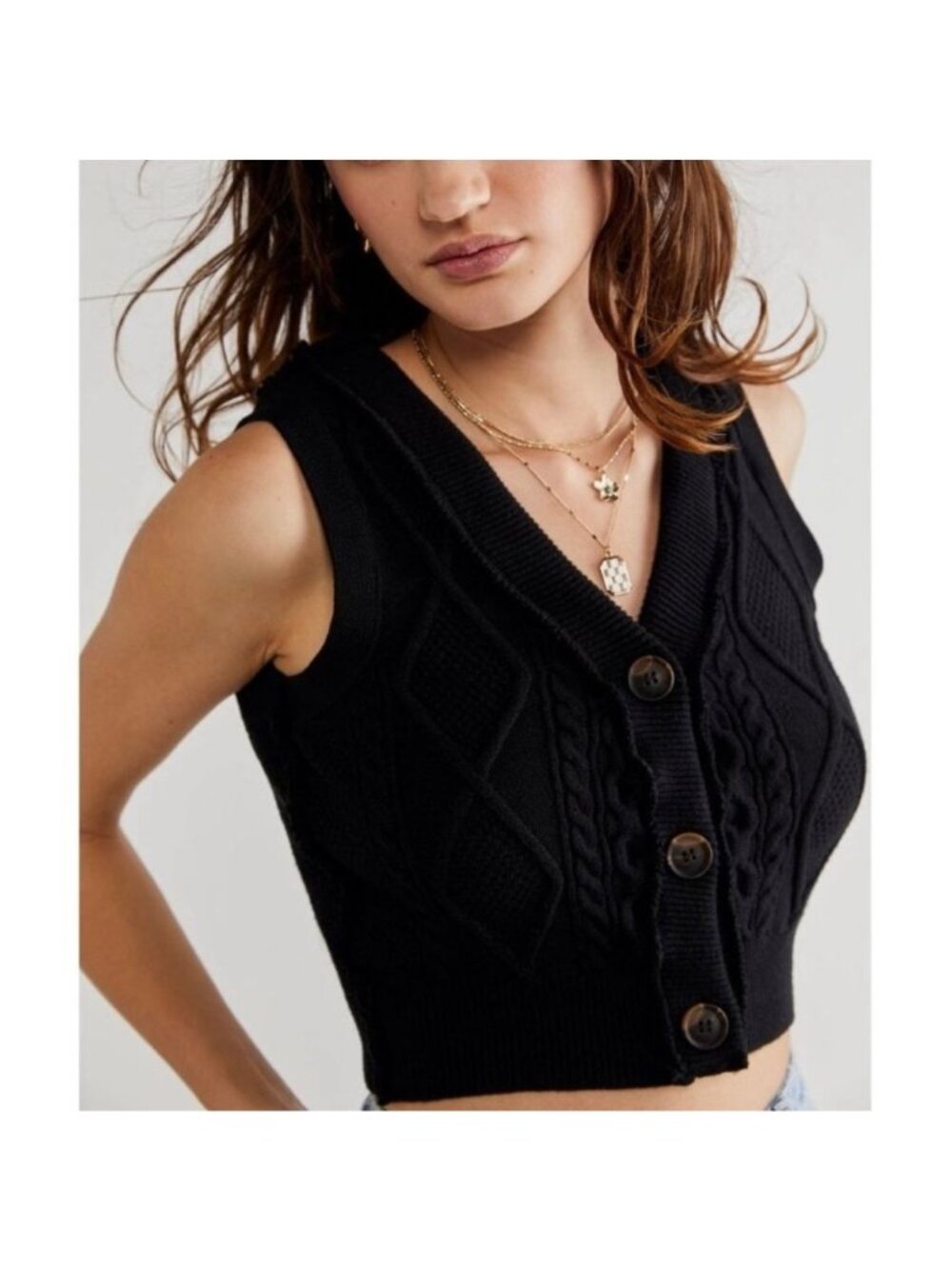 Free People Cable Knit Vest Black Size XL New with Tags - Picture 5 of 5